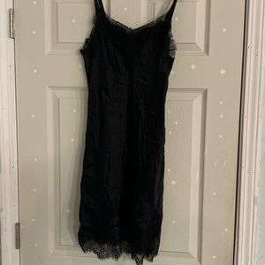 Thrifted 100% Silk Black Laced Slip